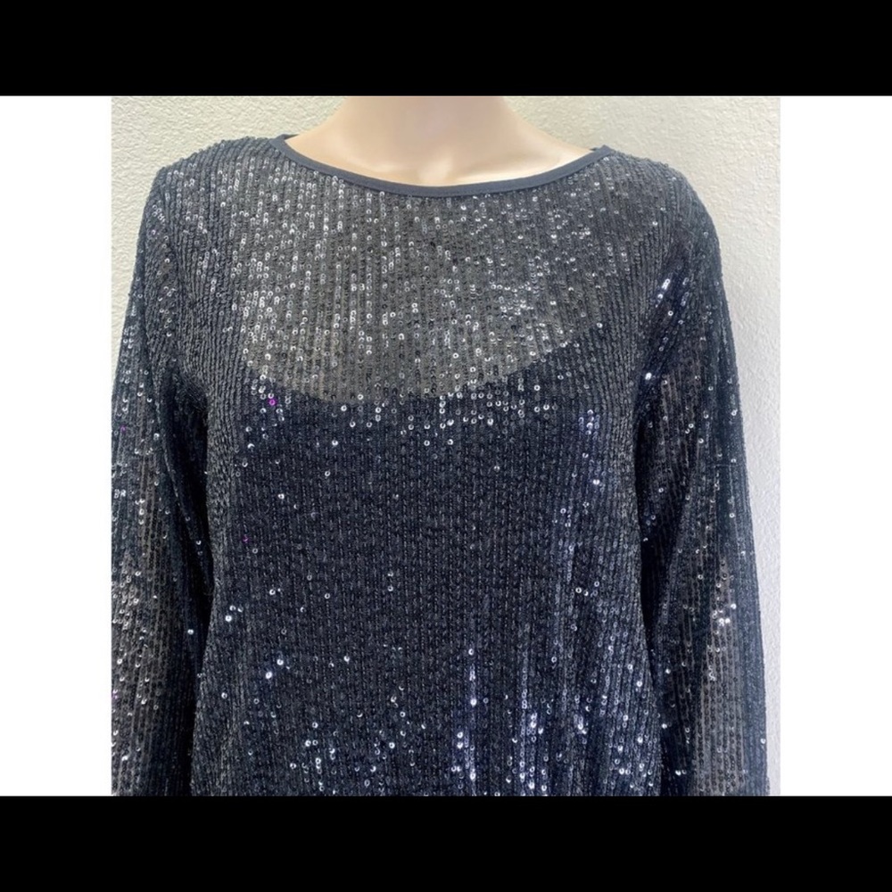 Zara Black Sequin Dropped Waist Long sleeve Mini Dress
